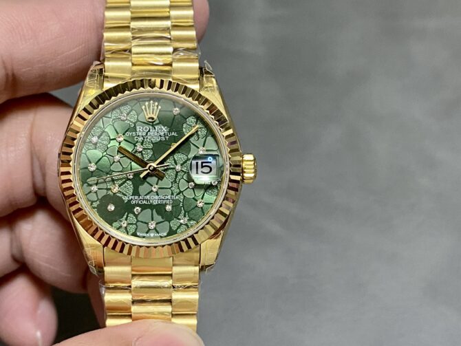 Rolex Datejust 31mm Yellow Gold 278278 Olive Green Floral President m278278 0046