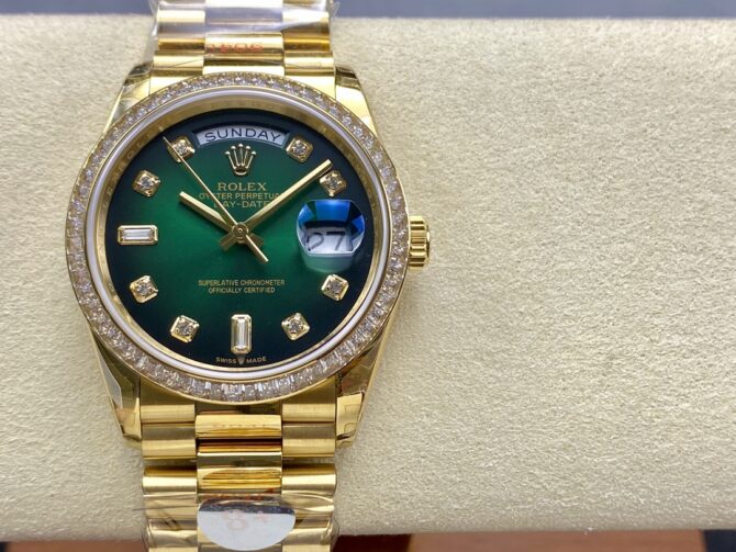 Replica Rolex Day-Date 128348RBR Green Ombre Diamond Dial Yellow Gold 36MM Unisex Watch