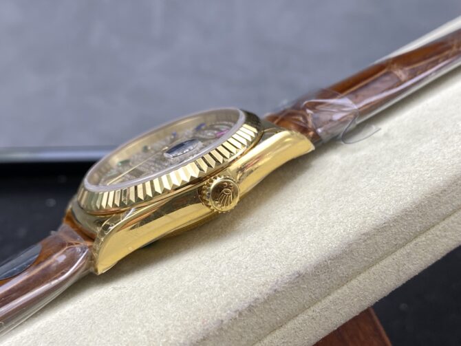 Replica Rolex Day Date 36mm Yellow Gold 128238 0051 Pave Rainbow Diamond Dial Fluted Bezel