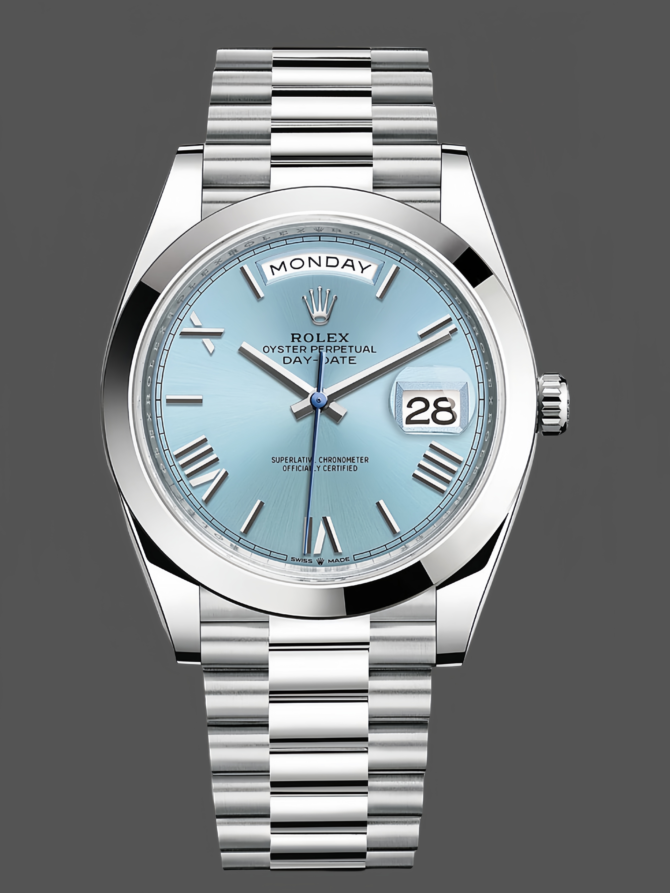 Replica Rolex Day-Date 228206 Ice Blue Quadrant Dial Platinum 40MM Mens Watch