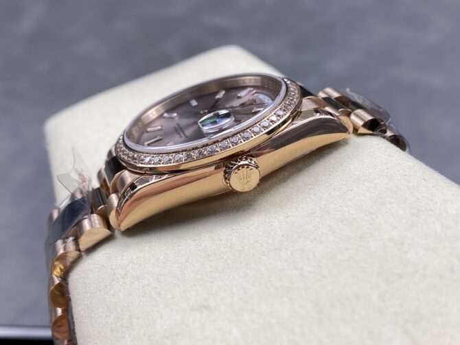 Replica Rolex Day-Date 228345RBR 0007 Sundust Diamond Dial Diamond Bezel 40mm Mens Watch