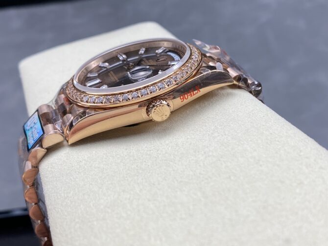 Replica Rolex Day-Date 228345RBR Chocolate Brown Diamond Dial Diamond Bezel 40mm Mens Watch