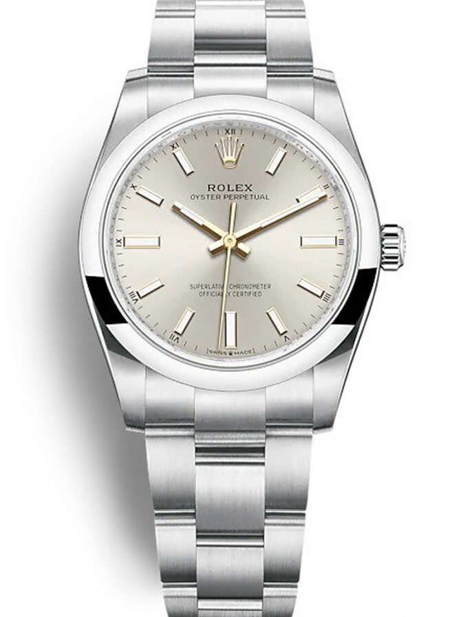 Replica Rolex Oyster Perpetual Lady 34mm Silver Dial 124200