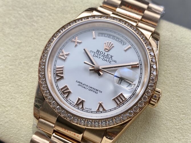 Replica Rolex Day-Date 128345RBR White Dial Everose Gold 36MM Unisex Watch