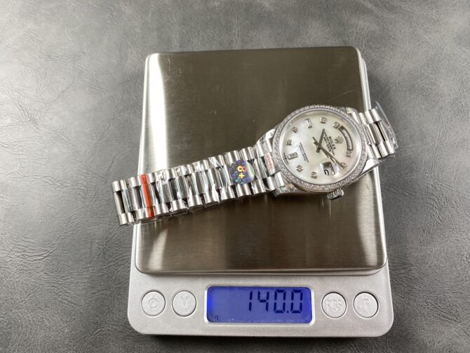 Replica Rolex Day Date 36 Mother of Pearl Dial Diamond Bezel Platinum President m128396tbr 0005