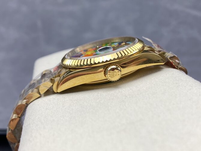 Replica Rolex Day Date 128238-0106 36mm Yellow Gold Fluted Bezel Emoji Puzzle Dial
