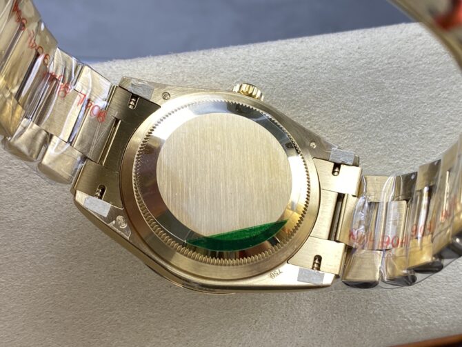 Replica Rolex Day Date 36mm Yellow Gold 128238 0051 Pave Rainbow Diamond Dial Fluted Bezel