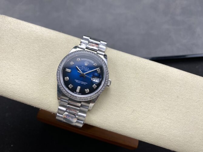Replica Rolex Day-Date 128349RBR 0010 Blue Ombre Dial Diamond Bezel 36MM Unisex Watch