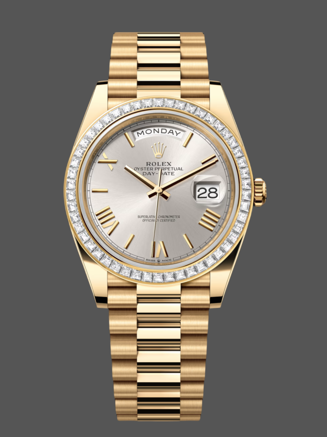 Replica Rolex Day-Date 228396TBR Dark Rhodium Grey Dial Diamond Bezel 40mm Mens Watch