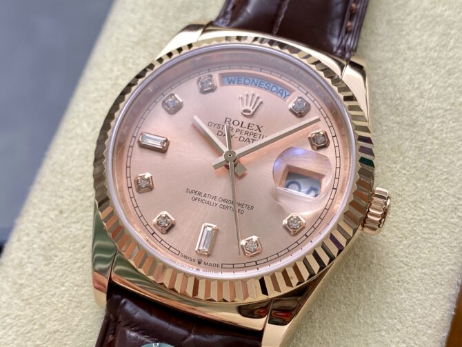 Replica Rolex Day Date 36 Yellow Gold Case 118135 0101 Brown Leather Watch