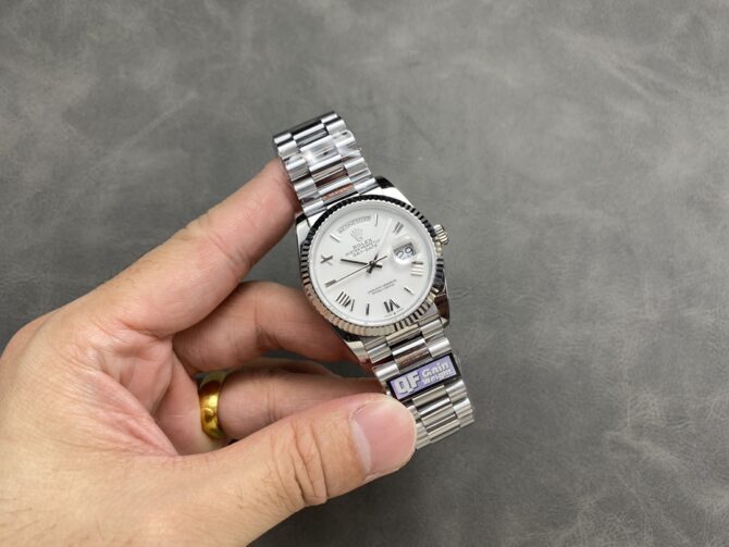 Replica Rolex Day Date 36 White Dial Fluted Bezel White Gold m128239 0059 President Watch