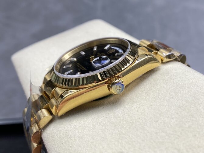 Replica Rolex Day-Date 228238 Black Diamond Dial Fluted Bezel 40mm Mens Watch