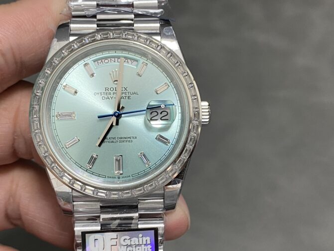 Replica Rolex Day-Date 228396TBR Ice Blue Diamond Dial Diamond Bezel 40mm Mens Watch