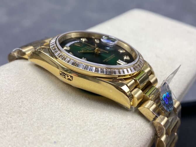 Replica Rolex Day-Date 128348RBR Green Ombre Diamond Dial Yellow Gold 36MM Unisex Watch