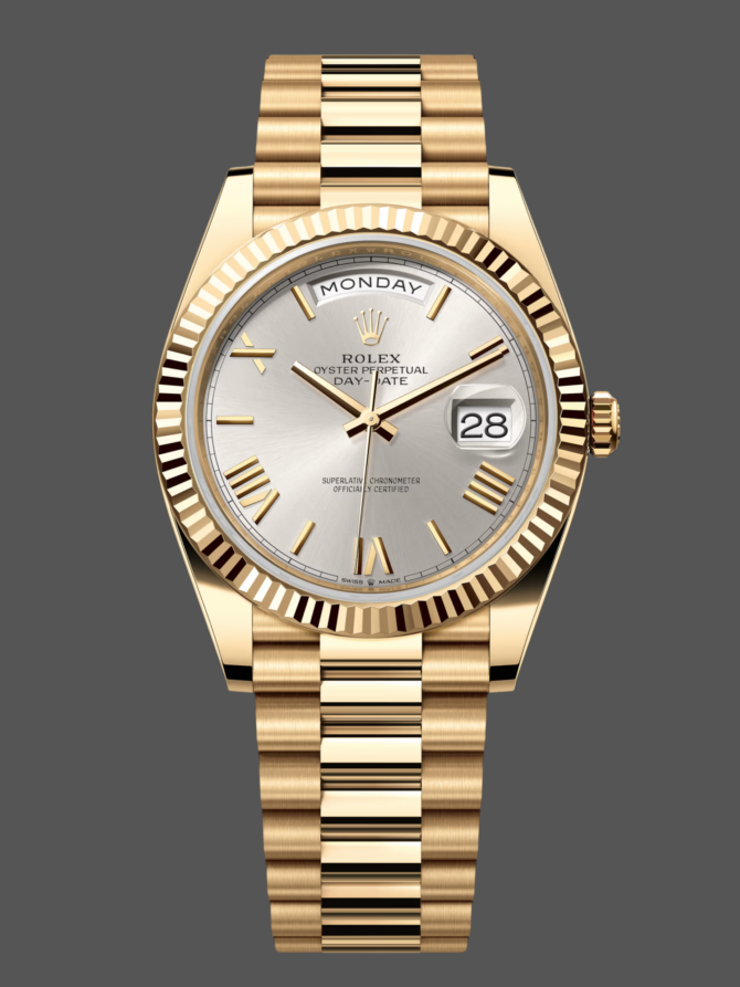 Replica Rolex Day-Date 228238 Black Diamond Dial Fluted Bezel 40mm Mens Watch