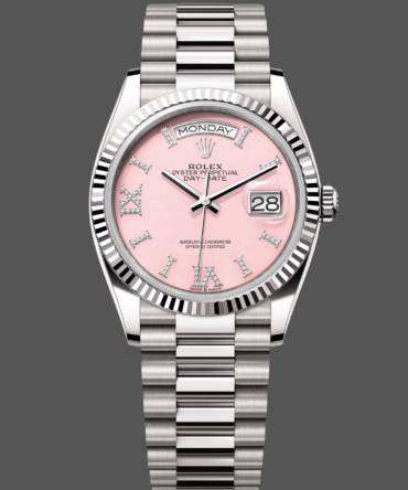Replica Rolex Day-Date 128239 White Gold Pink Opal Dial 36MM Unisex Watch