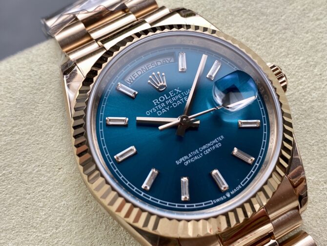 Replica Rolex Day Date Oyster 36 mm Everose Gold Blue Green Dial M128235 0085