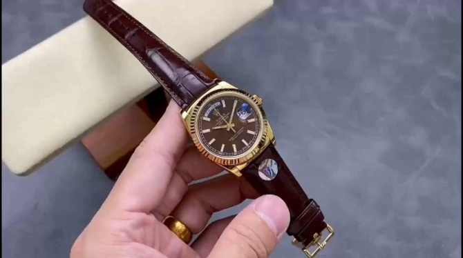 Replica Rolex Day Date 36 Yellow Gold Chocolate Dial 118138 0005 Leather Watch