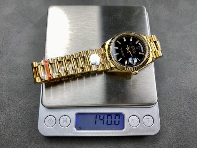 Replica Rolex Day-Date 228238 Black Diamond Dial Fluted Bezel 40mm Mens Watch