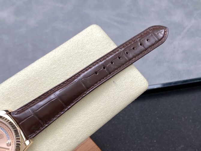 Replica Rolex Day Date 36 Yellow Gold Case 118135 0101 Brown Leather Watch