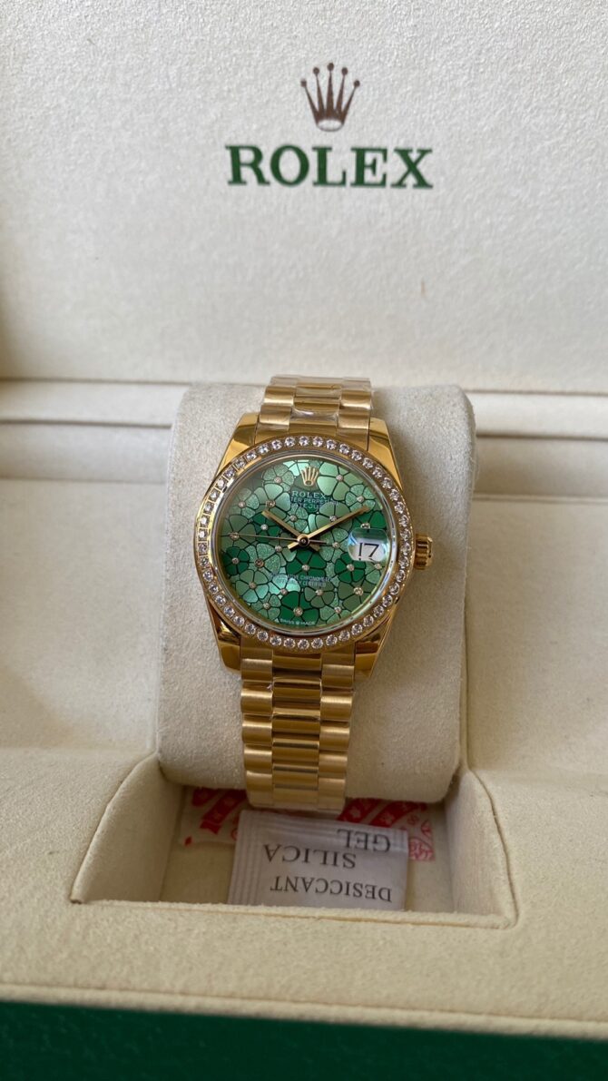 Rolex Datejust 31 Yellow Gold Olive Green Floral Motif Diamond Bezel M278288RBR 0038