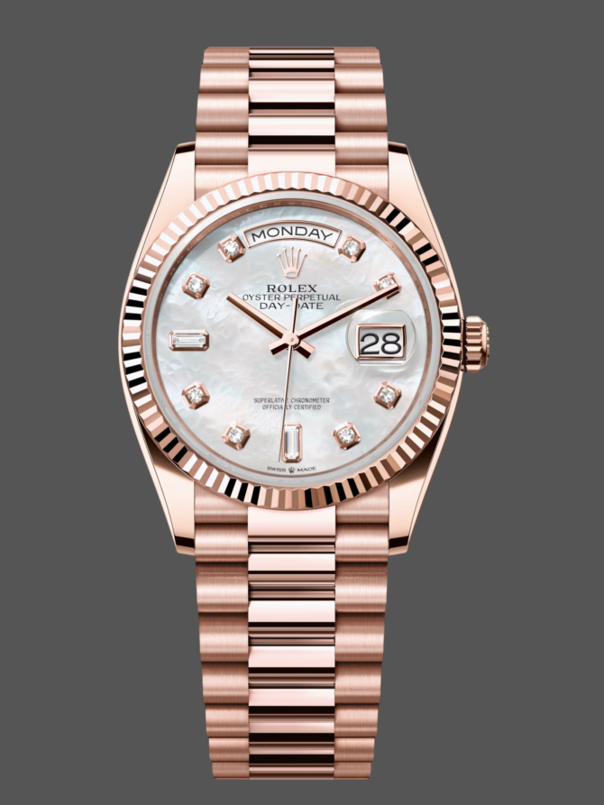 Replica Rolex Day-Date 128235 Everose Gold MOP Dial 36MM Unisex Watch