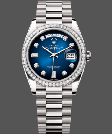 Replica Rolex Day-Date 128349RBR 0010 Blue Ombre Dial Diamond Bezel 36MM Unisex Watch