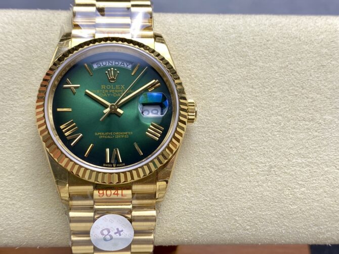 Replica Rolex Day Date 36mm Fluted Bezel Green Ombre Dial President Bracelet m128238 0118