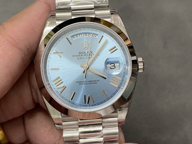 Replica Rolex Day-Date 228206 Ice Blue Quadrant Dial Platinum 40MM Mens Watch
