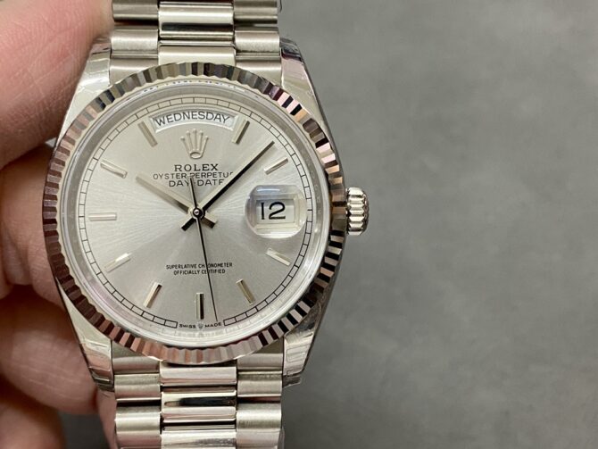 Replica Rolex Day Date 36mm Platinum White Gold Silver Index 128236 0001