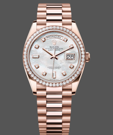 Replica Rolex Day-Date 36MM 128345RBR 0028 Mother of Pearl White Dial Everose Gold Unisex Watch