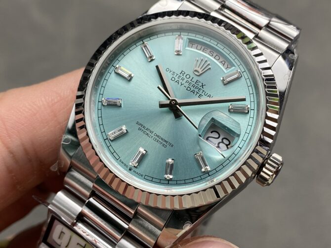 Replica Rolex Day Date 36 Fluted Bezel Platinum Bracelet 128236 0009