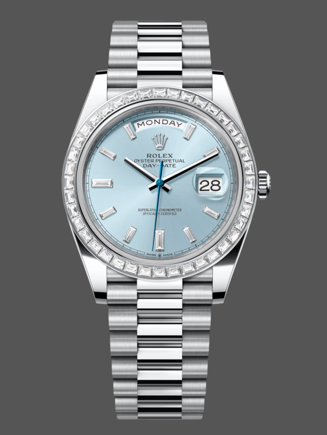 Replica Rolex Day-Date 228396TBR Ice Blue Diamond Dial Diamond Bezel 40mm Mens Watch