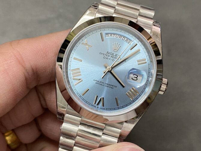 Replica Rolex Day-Date 228206 Ice Blue Quadrant Dial Platinum 40MM Mens Watch